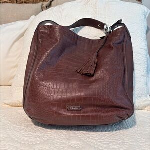 Coach Dark Brown Croc-Embossed Hobo Bag